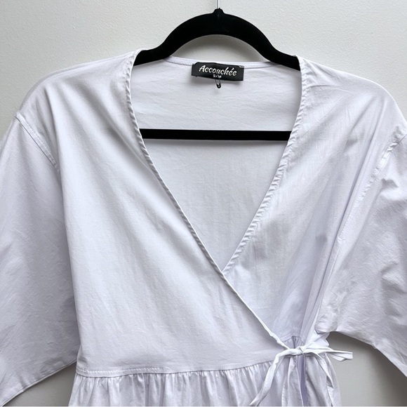 Accouchee Women’s S/M White Tie Waist A Line Wrap Maternity Nursing Dress - Picture 3 of 11